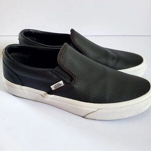 Vans Black Perforated Leather and White Slip-On Men's 7 Women's 8.5
